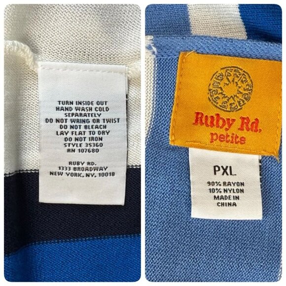 Ruby Rd. Womens PXL Cabana Club Striped Knit Top Yellow/Blue/White 3/4 Sleeve - Picture 8 of 9